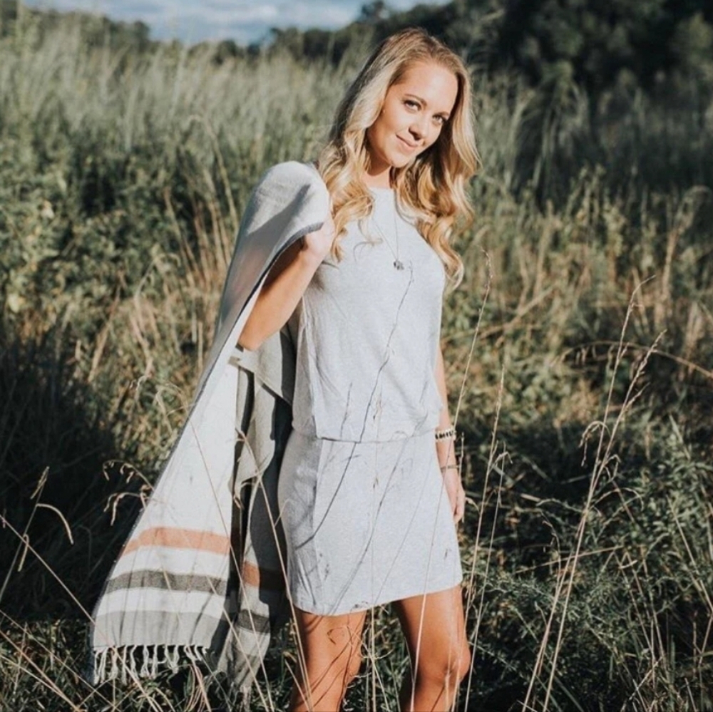 LOU & GREY Womens Gray Cap Sleeve Sweatshirt Dress Size M Petite